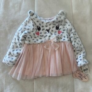 Little Lass Baby Girls Cheetah Faux Fur Tulle Dress Pink Coral Size 24M